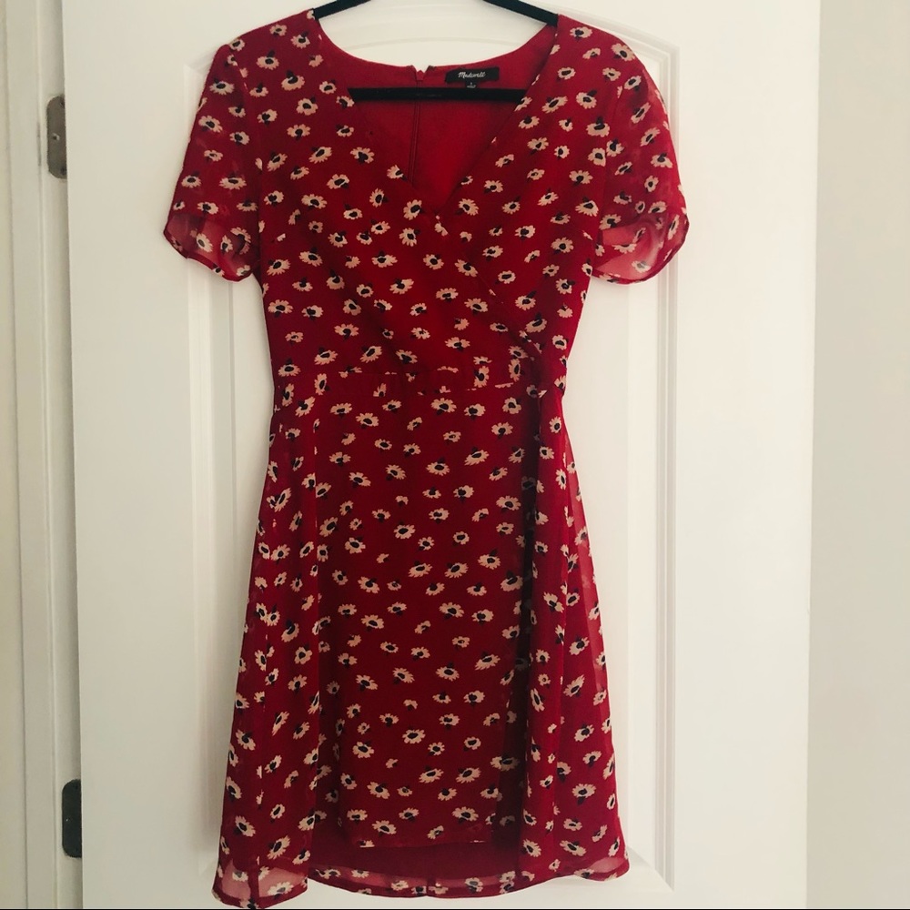 Madewell Seattle Red Floral Wrap Dress